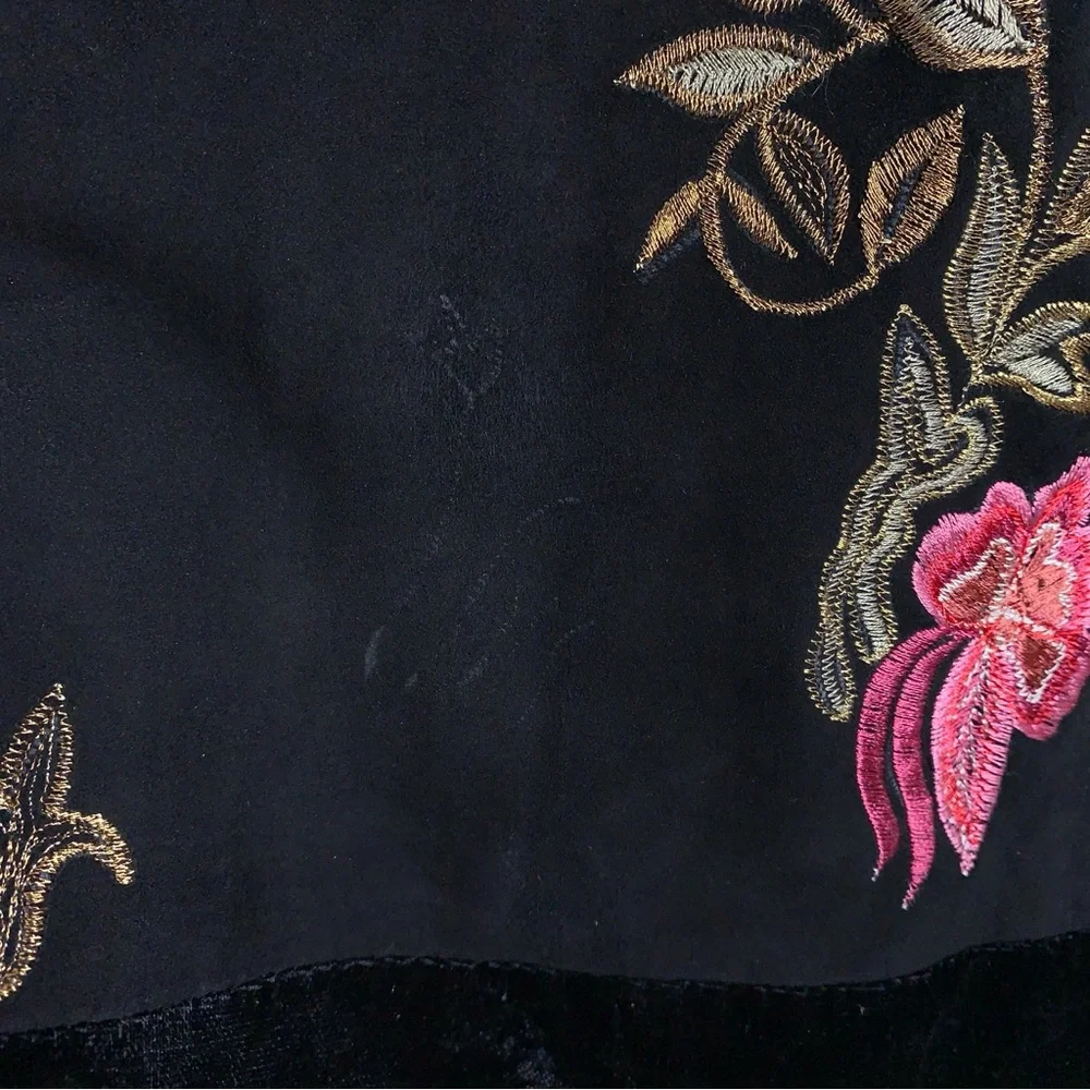 Free People Nigel Preston Nora Patchwork Duster (Sz S) Suede Velvet Floral Black